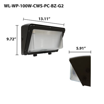 LED Traditional Wall Pack, 13,800 Lumen Max, Wattage and CCT Selectable, 120-277V, Tempered Glass Lens