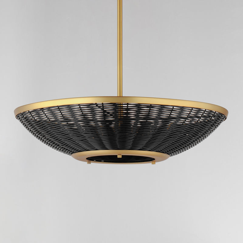 Rattan 20" 3-Light Pendant, Natural Aged Brass