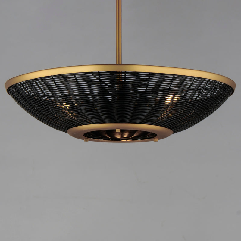 Rattan 20" 3-Light Pendant, Natural Aged Brass