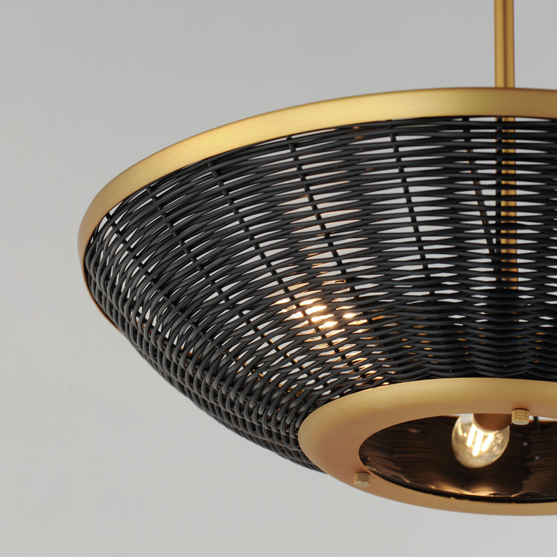 Rattan 20" 3-Light Pendant, Natural Aged Brass