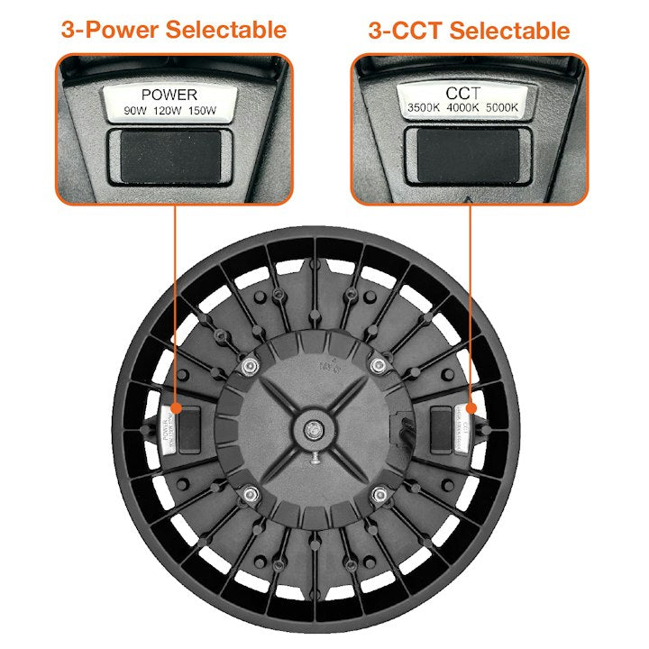 C-LINE: RHB3 UFO High Bays, 36000 Lumen Max, Wattage and CCT Selectable, 120-277V, Black or White Finish