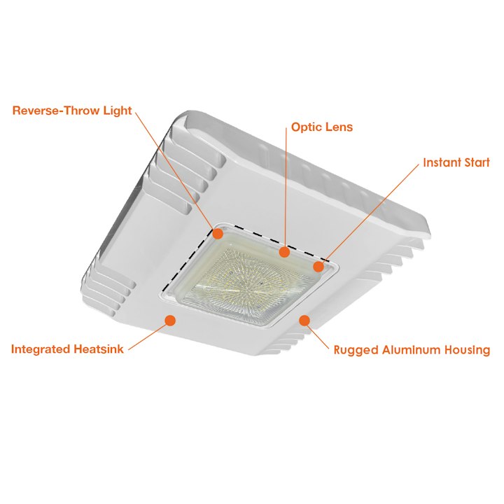 Large Square Canopy: Slim-Line, 150W, 18000 Lumens, 100-277V