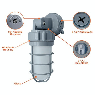 LED Ceiling/Wall Mount Vapor Tight Light, 21W, 2,700 Lumens, CCT Selectable 3000K/4000K/5000K