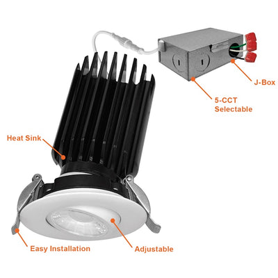 3" Gimbal Downlight: SnapTrim-Line, 12W, 1000 Lumens, CCT Selectable, 120V