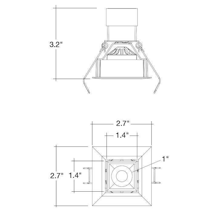 1" LV Square Gimbal Downlight: Mini-Line, 6W, 3000K, 12V, White, Black or Bronze Finish