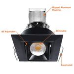 1" LV Square Gimbal Downlight: Mini-Line, 6W, 3000K, 12V, White, Black or Bronze Finish