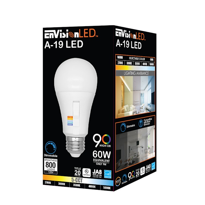 10PK A Bulb Series: 5-CCT LED, A19 60W Equivalent, 9W, 120V