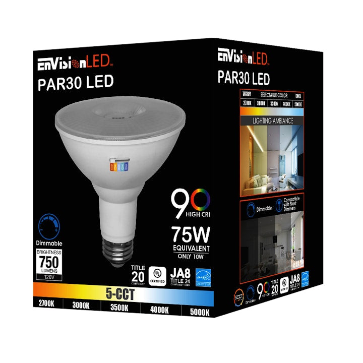 6PK PAR Series: 5-CCT LED Bulb, PAR30 75W Equivalent, 10W, 120V