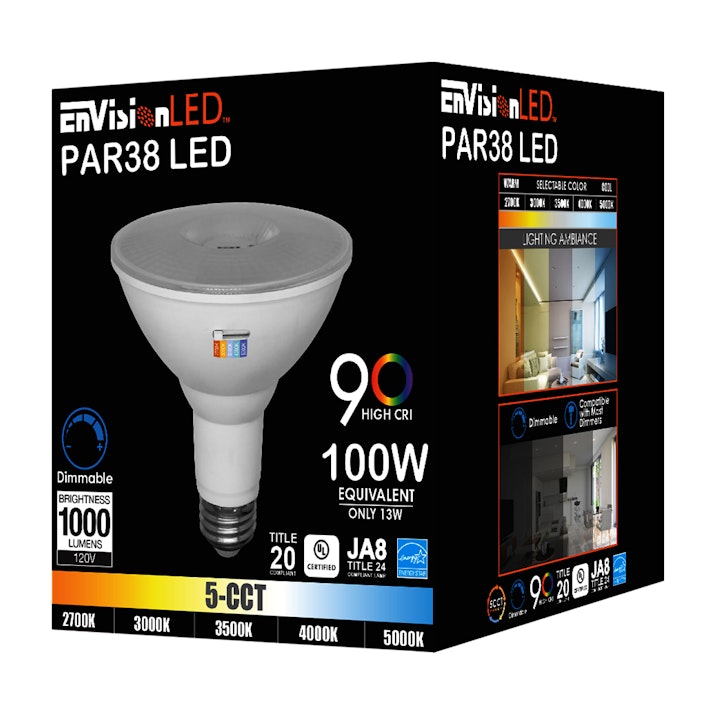 6PK PAR Series: 5-CCT LED Bulb, PAR38 100W Equivalent, 13W, 120V