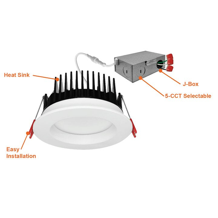 4" Frosted Downlight: M-Line, 15W, 1300 Lumens, CCT Selectable, 120V, White Finish