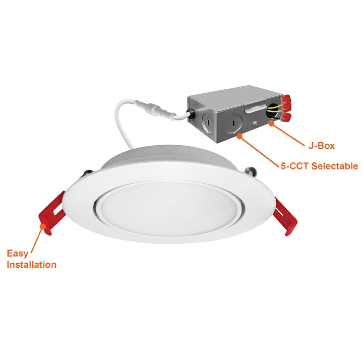 4" External J-Box Adjustable Downlight: Slim-Line, 600 Lumens, 9W, CCT Selectable, 120V