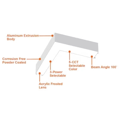 12x12" L-Shape Downlight, 3000 Lumen Max, Wattage and CCT Selectable, 120-277V