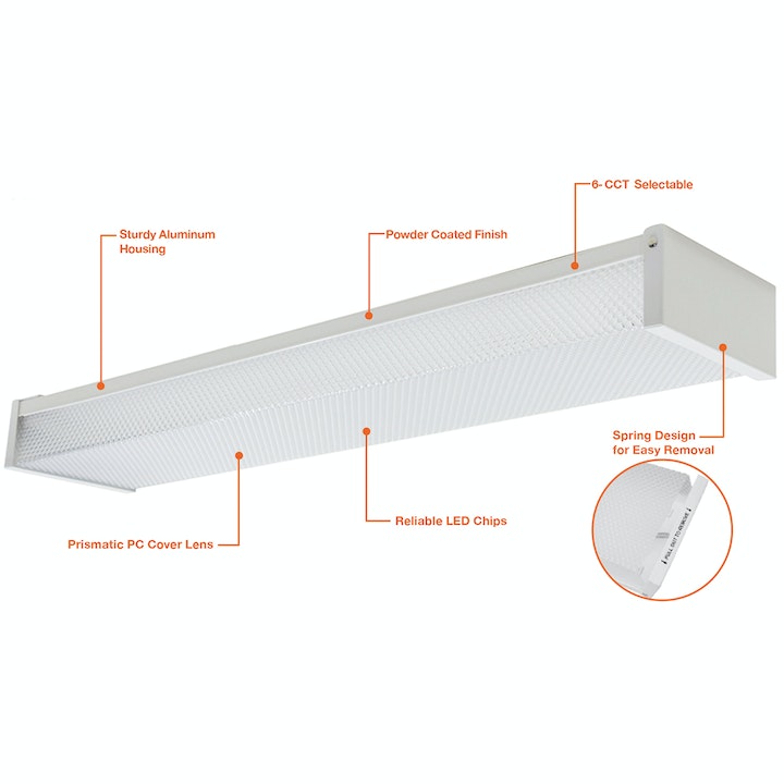 4FT Prismatic LED Wrap Light, 4600 Lumens, 40W, CCT Selectable, 120-277V