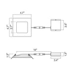 4" External J-Box Square Downlight: Slim-Line, 840 Lumen Max, Wattage and CCT Selectable, 120V