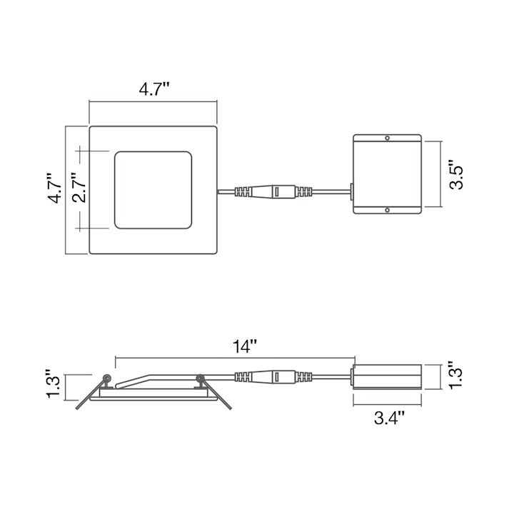 4" External J-Box Square Downlight: Slim-Line, 840 Lumen Max, Wattage and CCT Selectable, 120V