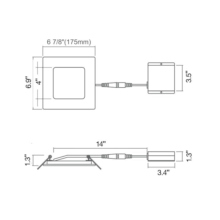 6" External J-Box Square Downlight: Slim-Line, 1150 Lumen Max, Wattage and CCT Selectable, 120V