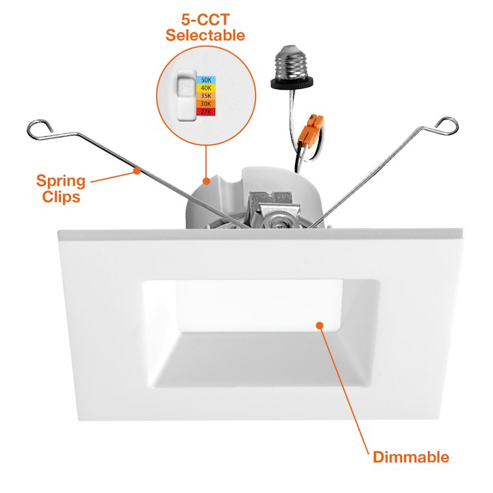 6" Square Retrofit Downlight, 14W, 1100 Lumens, 120V