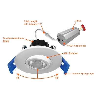 2" Gimbal Downlight: SnapTrim-Line, 350 Lumens, 5W, CCT Selectable, 120V