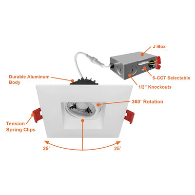 3" Regressed Gimbal Downlight: SnapTrim-Line, 600 Lumens, 8W, CCT Selectable, 120V