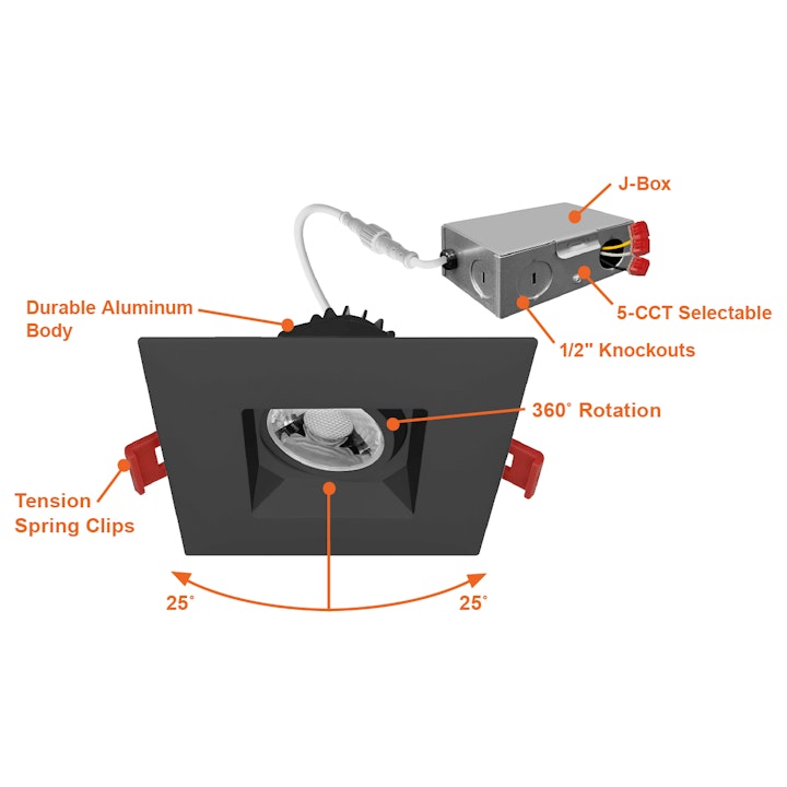 3" Regressed Gimbal Downlight: SnapTrim-Line, 600 Lumens, 8W, CCT Selectable, 120V