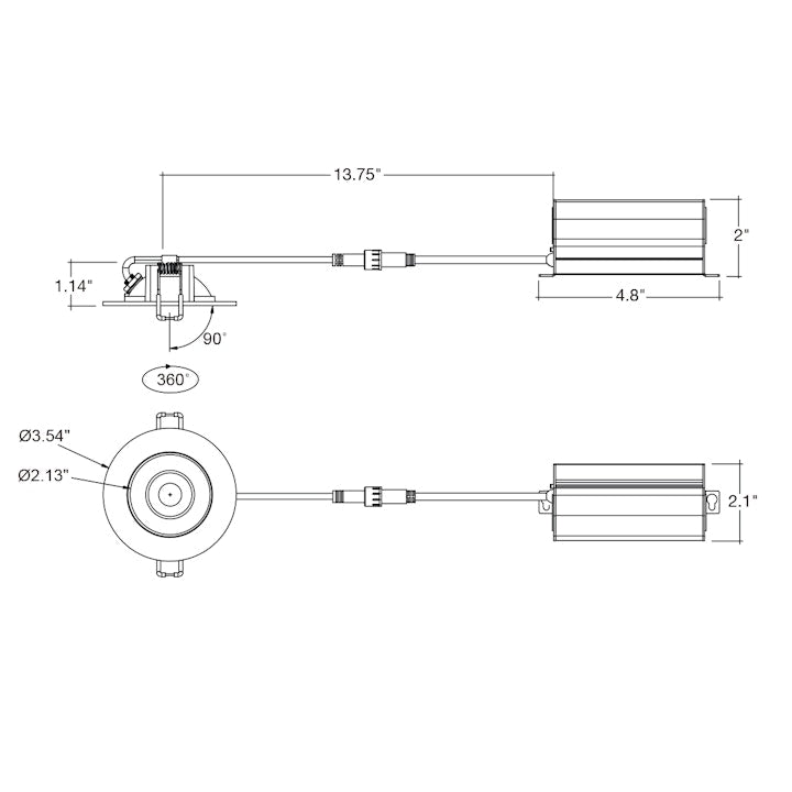 2" Floating Gimbal Canless Downlight, 400 Lumens, 5W, CCT Selectable, 120V