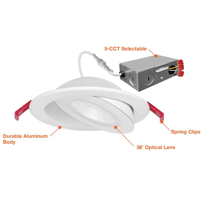 4" SnapTrim Floating Adjustable J-Box, 700 Lumens, 9W, CCT Selectable, 120V