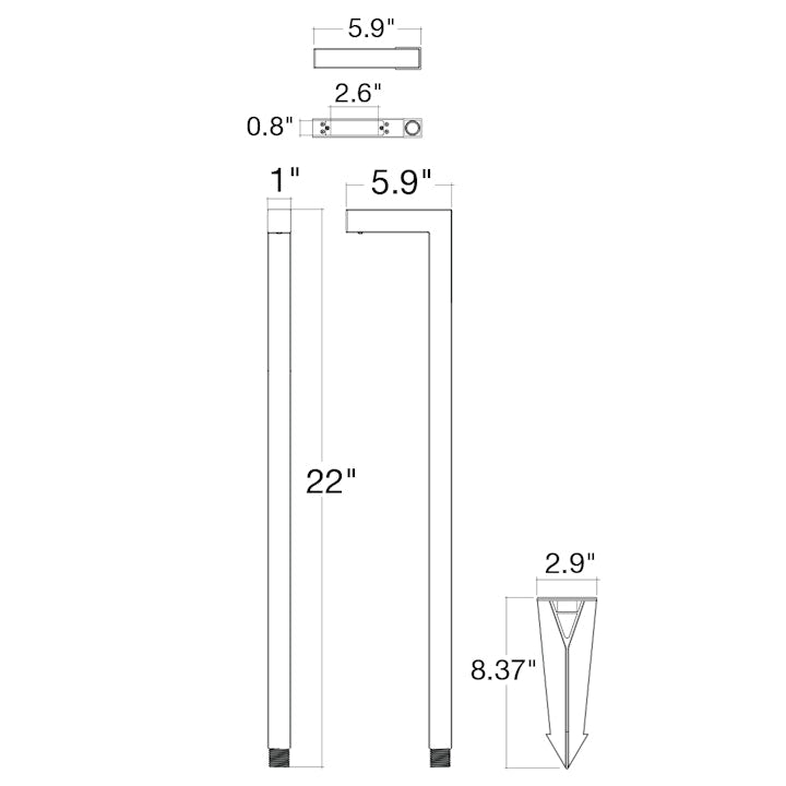 22" Path Light: L-Shape, 12V, Bronze or Black