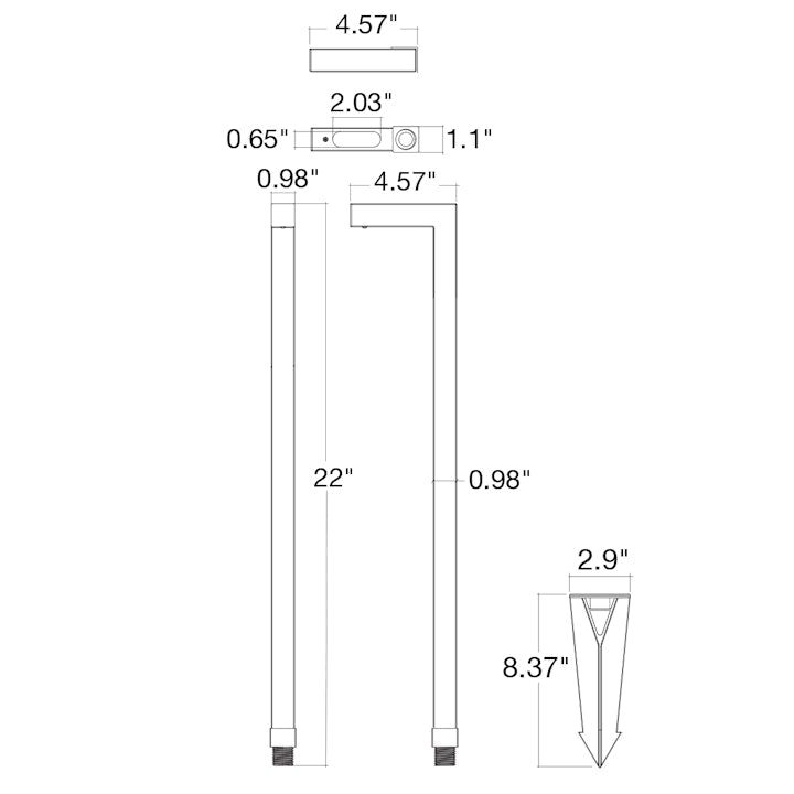 22" Path Light: L-Shape, 12V, Oil Rubbed Bronze or Matte Black