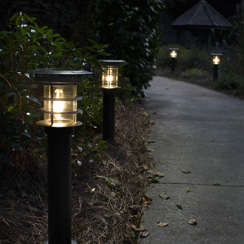 2PK Stainless Steel Bollard Solar Light w/EZ Anchor, 100 Lumens, Black