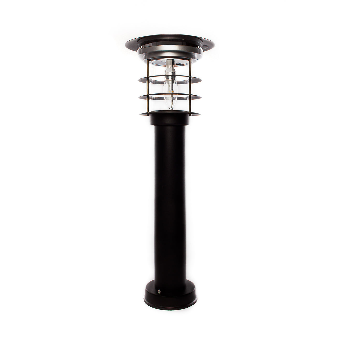 2PK Stainless Steel Bollard Solar Light w/EZ Anchor, 100 Lumens, Black