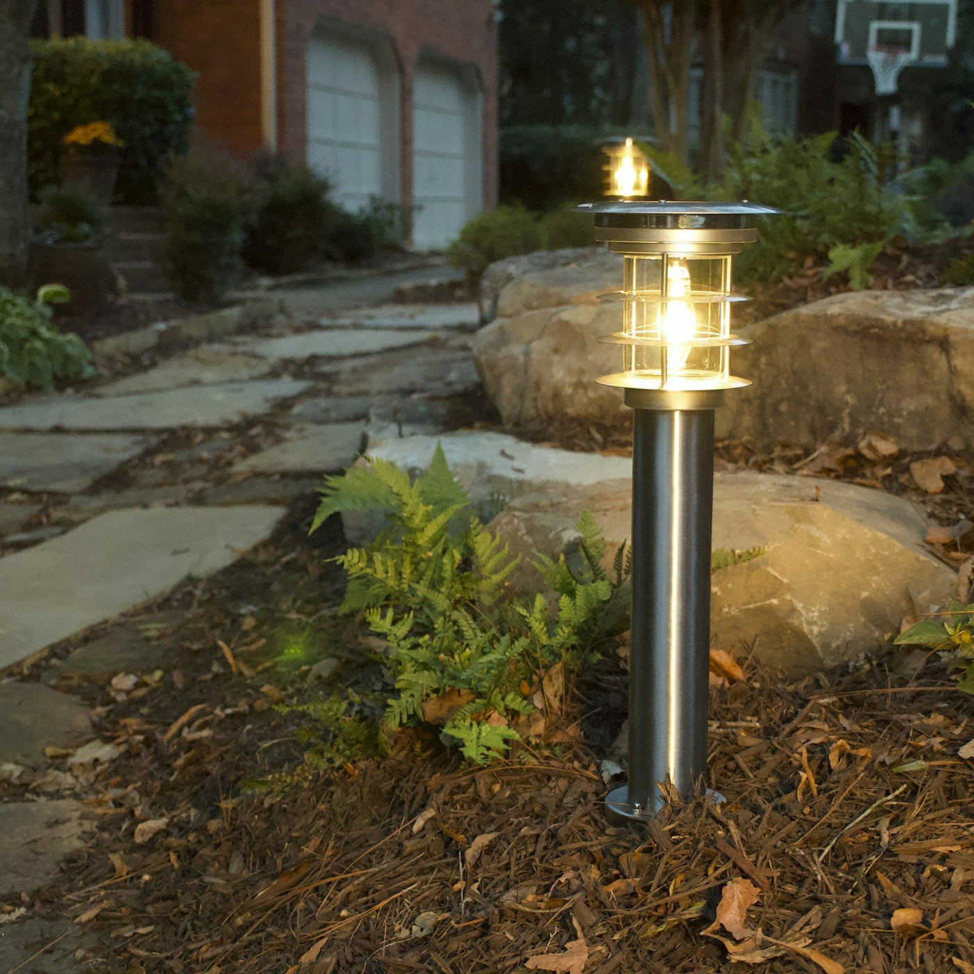 2PK Stainless Steel Bollard Solar Light w/EZ Anchor, 100 Lumens, Black