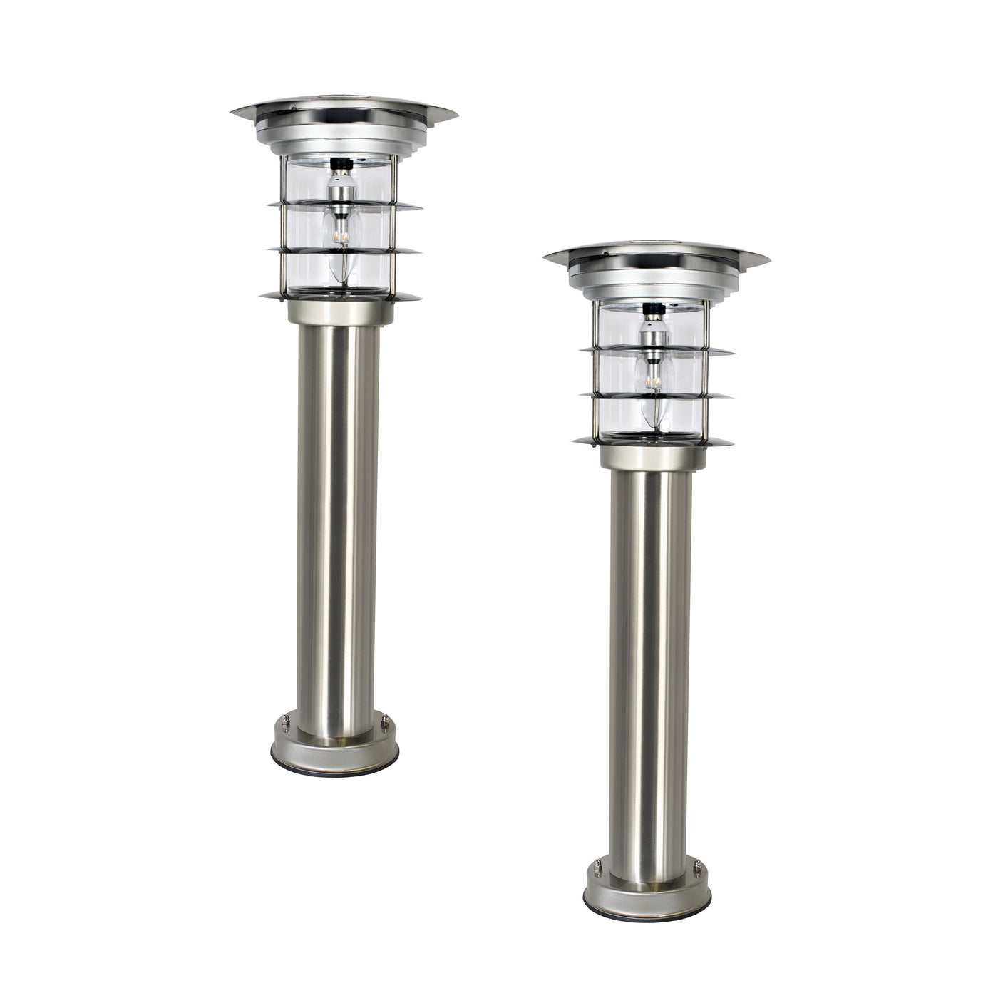 2PK Stainless Steel Bollard Solar Light w/EZ Anchor, 100 Lumens, Silver