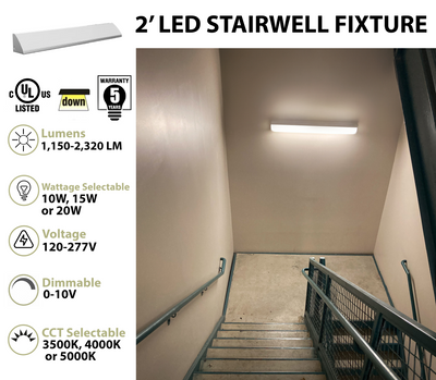 2 Foot LED Stairwell / Corridor Light, 2320 Lumen Max, Wattage and CCT Selectable, 120-277V