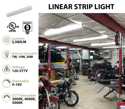 2FT LED Narrow Strip Light, 2580 Lumen Max, Wattage and CCT Selectable, 120-277V