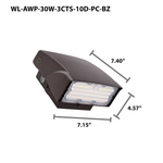 LED Adjustable Wall Pack, 4050 Lumen Max, Wattage and CCT Selectable, Integrated Photocell,120-277V