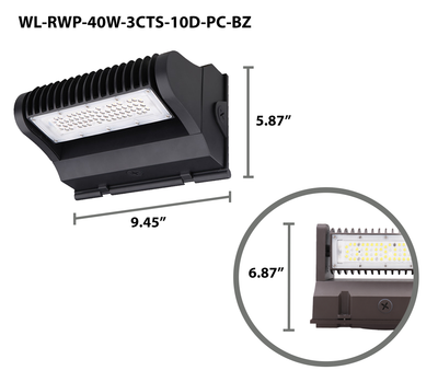 LED Adjustable Wall Pack, 5600 Lumen Max, Wattage and CCT Selectable, Integrated Photocell, 120-277V