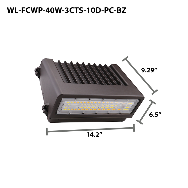 LED Full Cutoff Wall Pack, 5760 Lumen Max, Wattage and CCT Selectable, Integrated Photocell, 120-277V