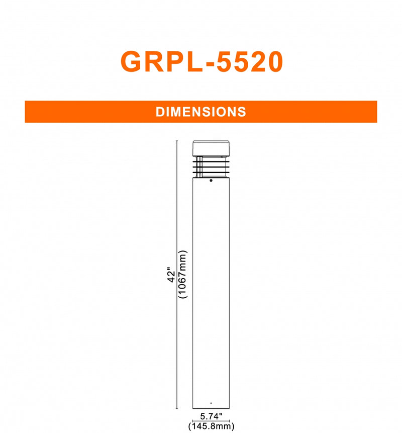 LED 6" Round Top Bollard, 1252 Lumens, Wattage and CCT Selectable, 120-347V, Bronze Finish