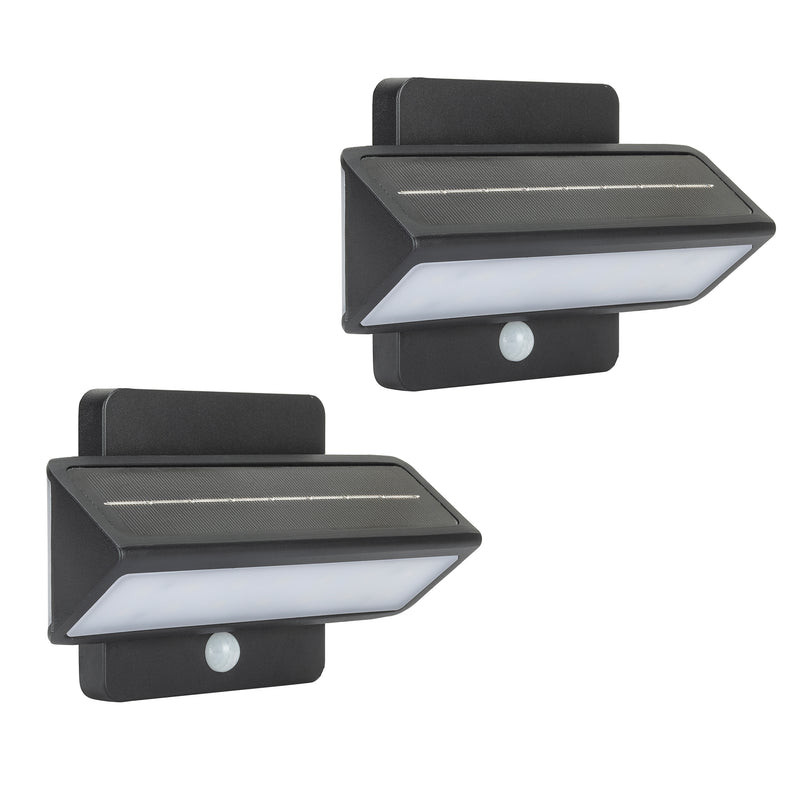 2PK Architectural Solar Wall Accent Light with Motion Sensor, 120 Lumens, 1.2W, 2700 CCT, Black or Bronze Finish