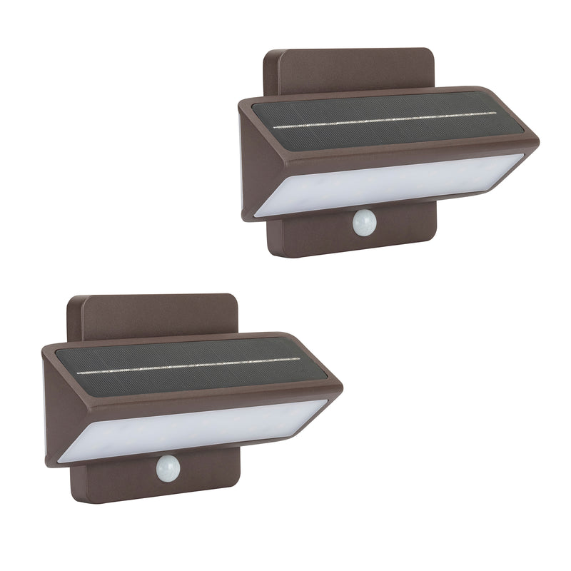 2PK Architectural Solar Wall Accent Light with Motion Sensor, 120 Lumens, 1.2W, 2700 CCT, Black or Bronze Finish