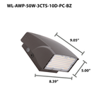 LED Adjustable Wall Pack, 7000 Lumen Max, Wattage and CCT Selectable, Integrated Photocell,120-277V