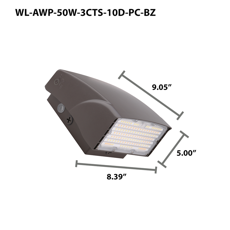 LED Adjustable Wall Pack, 7000 Lumen Max, Wattage and CCT Selectable, Integrated Photocell,120-277V