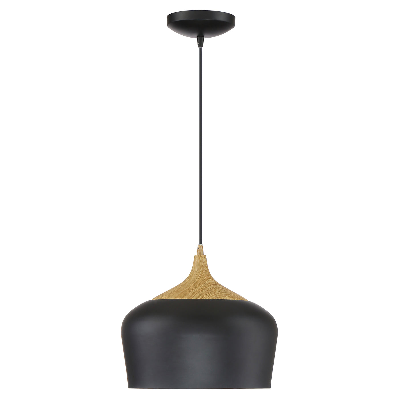 LED Pendant, 800 Lumens, Black with Wood Grain Finish, 120V