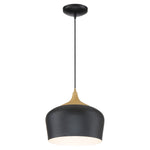 LED Pendant, 800 Lumens, Black with Wood Grain Finish, 120V