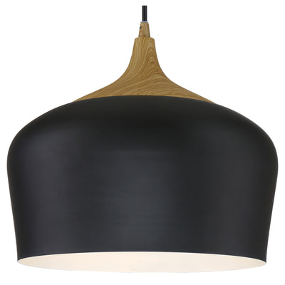 LED Pendant, 800 Lumens, Black with Wood Grain Finish, 120V