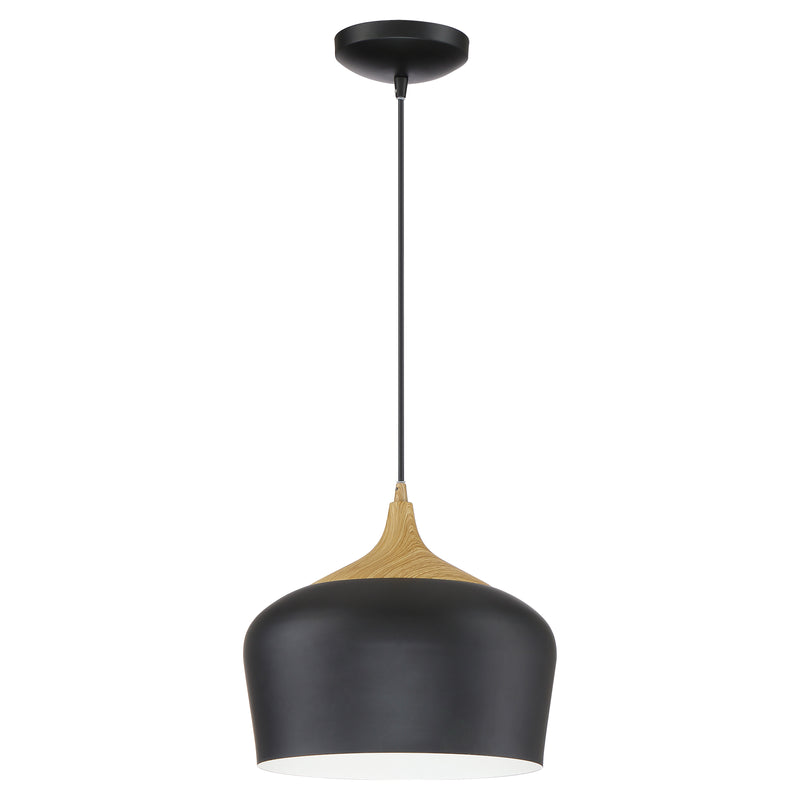 LED Pendant, 800 Lumens, Black with Wood Grain Finish, 120V