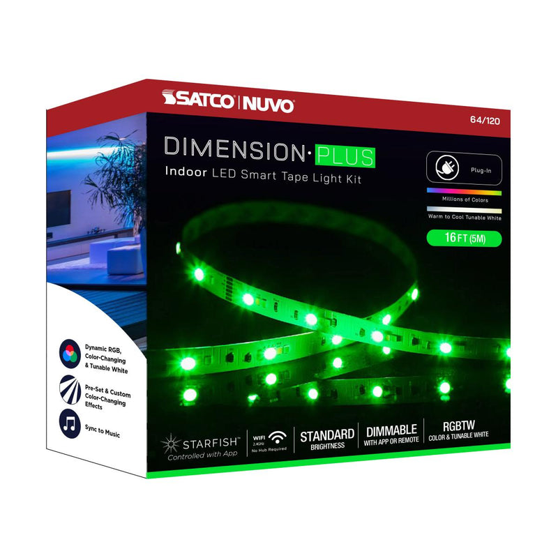 Dimension Plus, Tape Light Strip Light, 16 ft, RGB plus Tunable White, Plug connection, Starfish IOT Capable, IR Remote Included