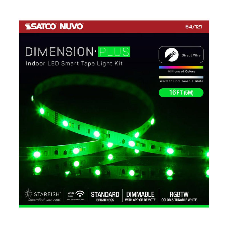 Dimension Plus, Tape Light Strip Light, 16 ft, RGB plus Tunable White, J-Box connection, Starfish IOT Capable, IR Remote Included