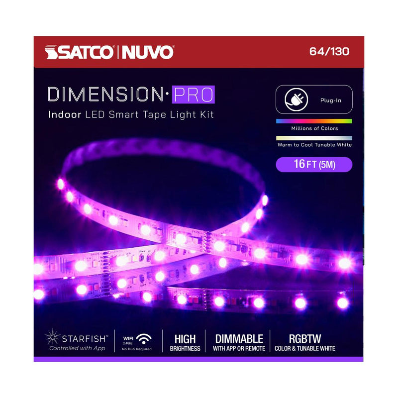 Dimension Pro, Tape Light Strip, 16 ft, Hi-Output, RGB plus Tunable White, Plug connection, Starfish IOT Capable, IR Remote Included