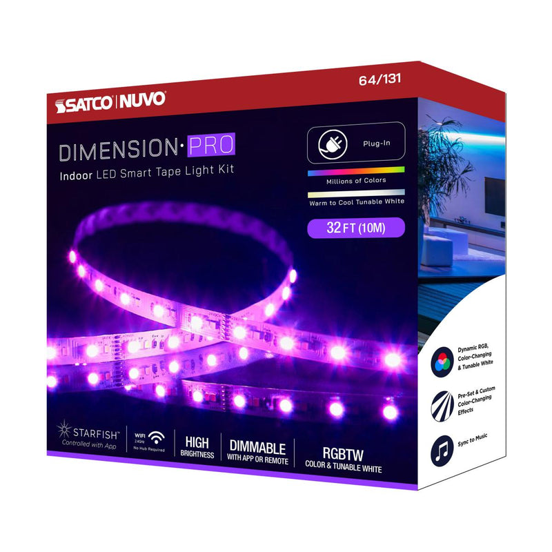 Dimension Pro, Tape Light Strip, 32 ft, Hi-Output, RGB plus Tunable White, Plug connection, Starfish IOT Capable, IR Remote Included